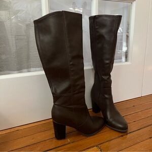 Brown Leather Tall Heeled Boots